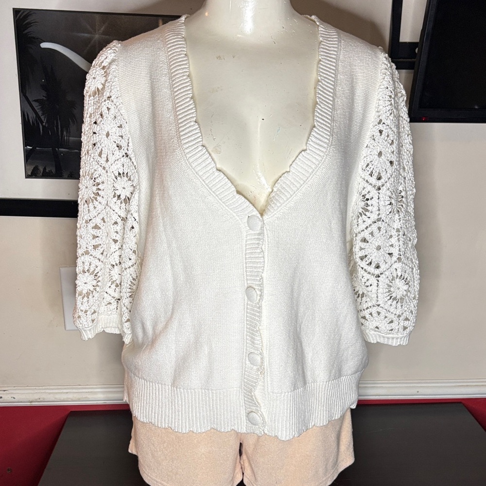 🎉Fate White Cardigan with Crochet Sleeves!